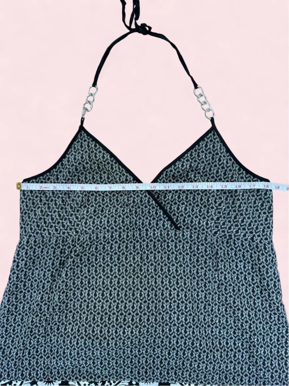 Michael Kors Black & White Patterned Halter Cami with Chain Straps